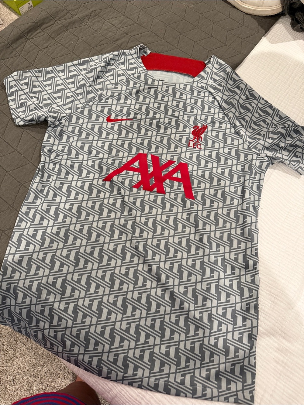 Liverpool Kids Gray Geometric Training Jersey with Red Accents